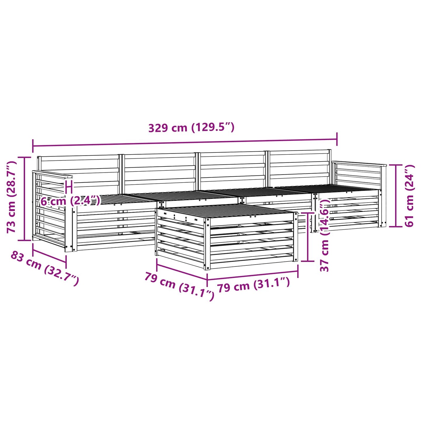 vidaXL Σειρά Καναπέ Εξωτερικού 5 pcs Λευκό Στερεό Ξύλο Ακακίας