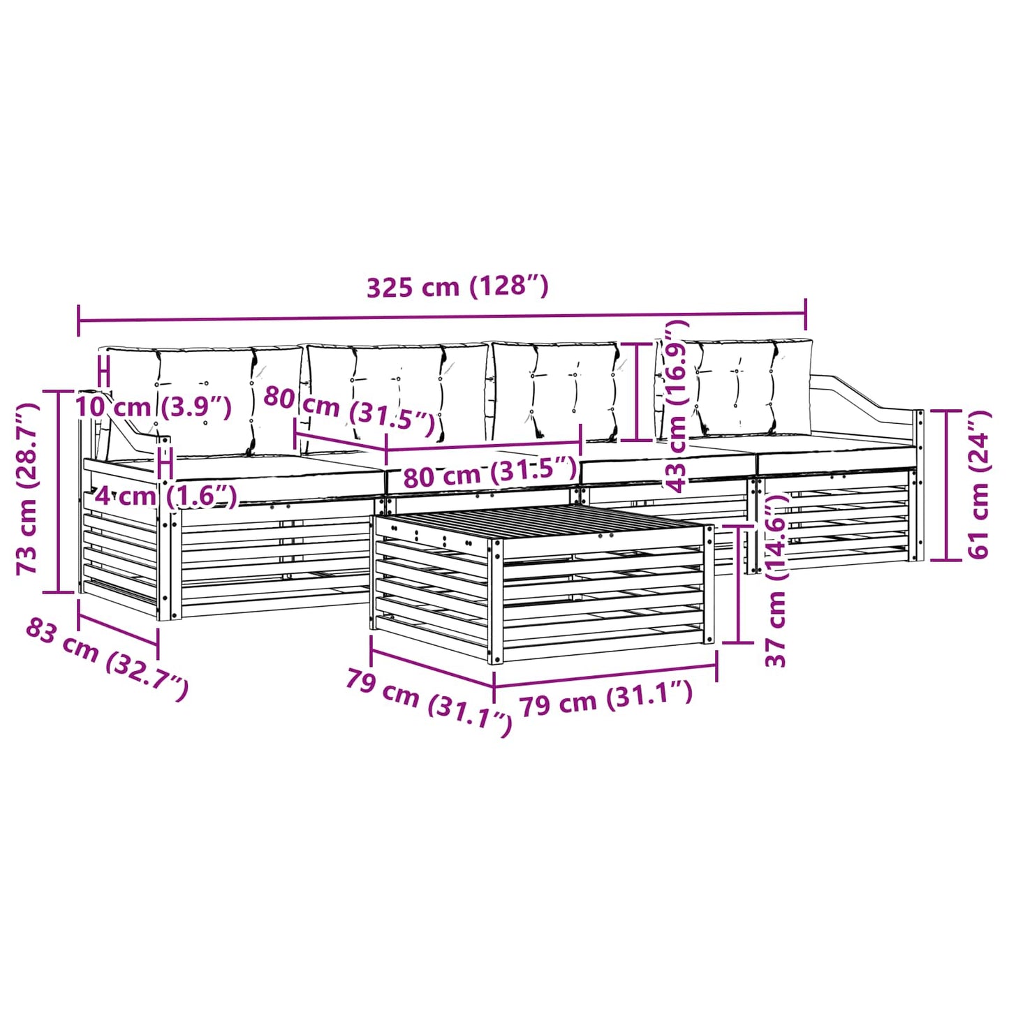 vidaXL Σειρά Καναπέ Εξωτερικού με μαξιλάρι 5 pcs Άσπρο και Ανθρακί