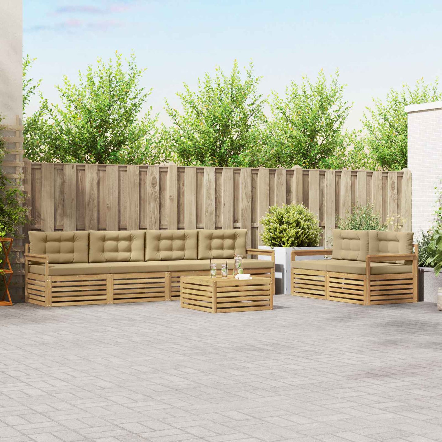 vidaXL Σειρά Καναπέ Εξωτερικού 7 pcs Λευκό και Μπεζ Πολυεστέρας