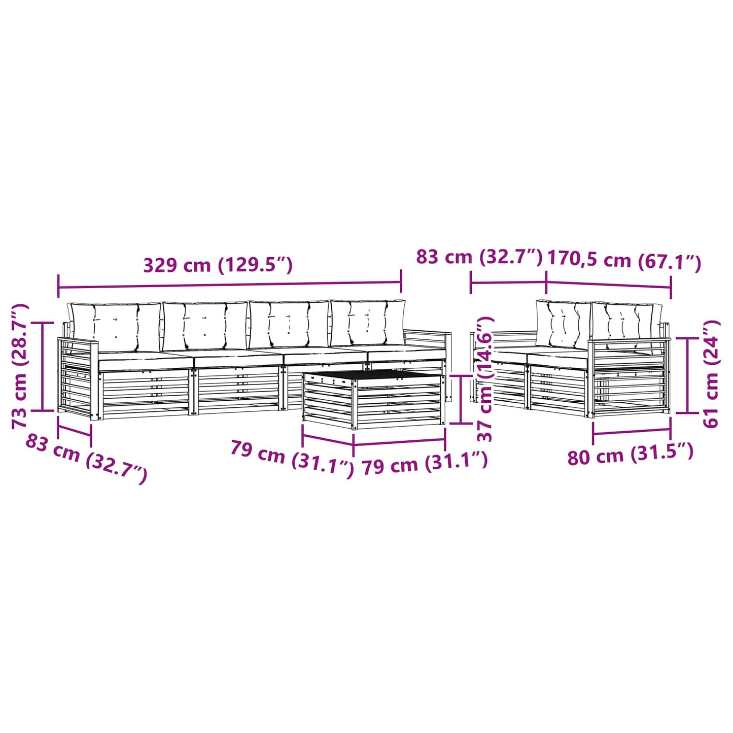 vidaXL Σειρά Καναπέ Εξωτερικού 7 pcs Άσπρο και Ανθρακί Πολυεστέρας