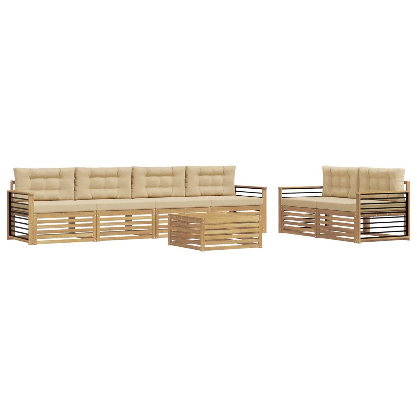 vidaXL Σειρά Καναπέ Εξωτερικού 7 pcs Λευκό και Μπεζ Πολυεστέρας