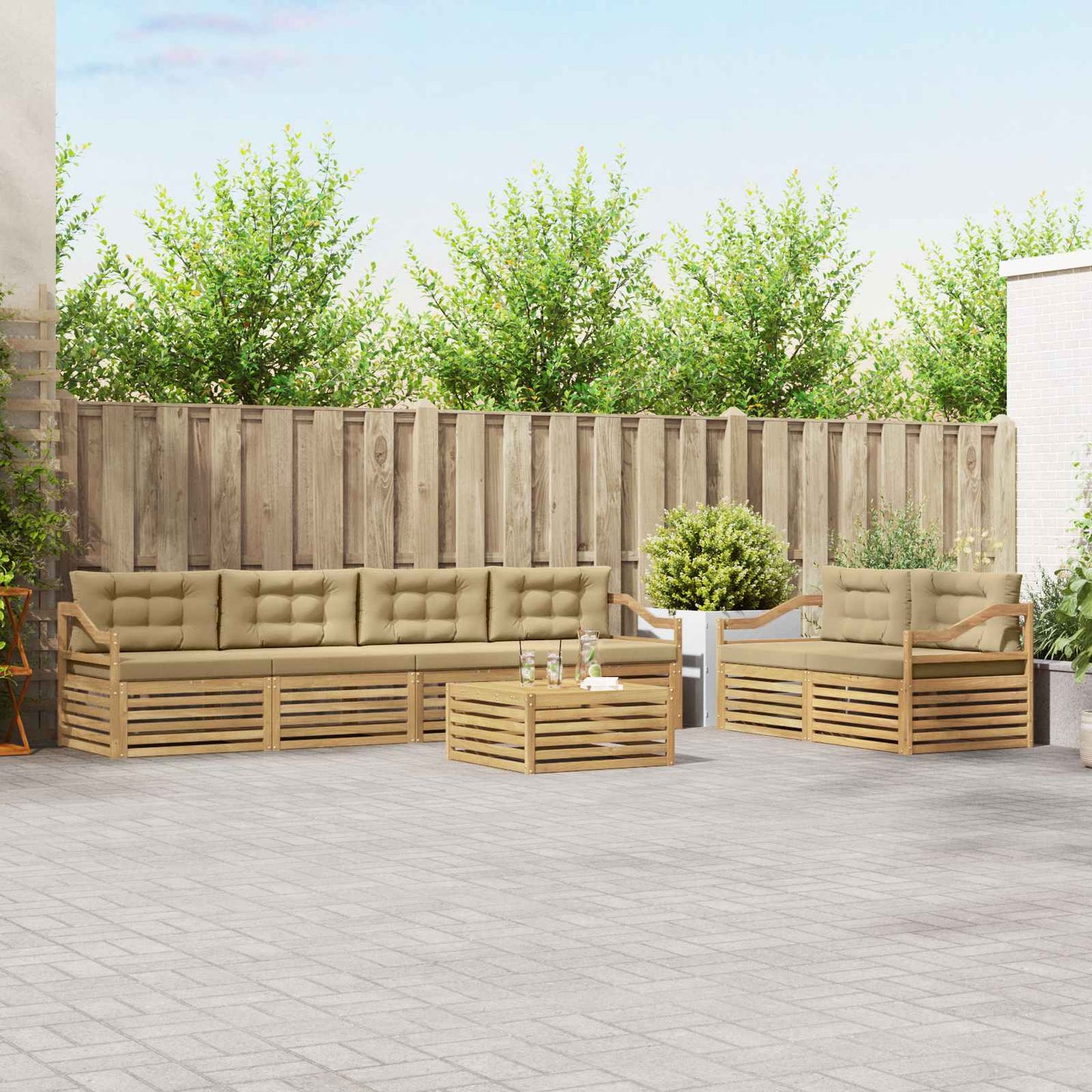 vidaXL Σειρά Καναπέ Εξωτερικού 7 pcs Λευκό και Μπεζ Πολυεστέρας