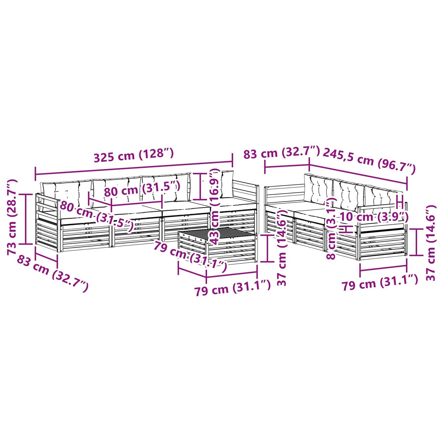 vidaXL Σειρά Καναπέ Εξωτερικού 8 pcs Άσπρο και Ανθρακί 79 x 79 x 37 εκ