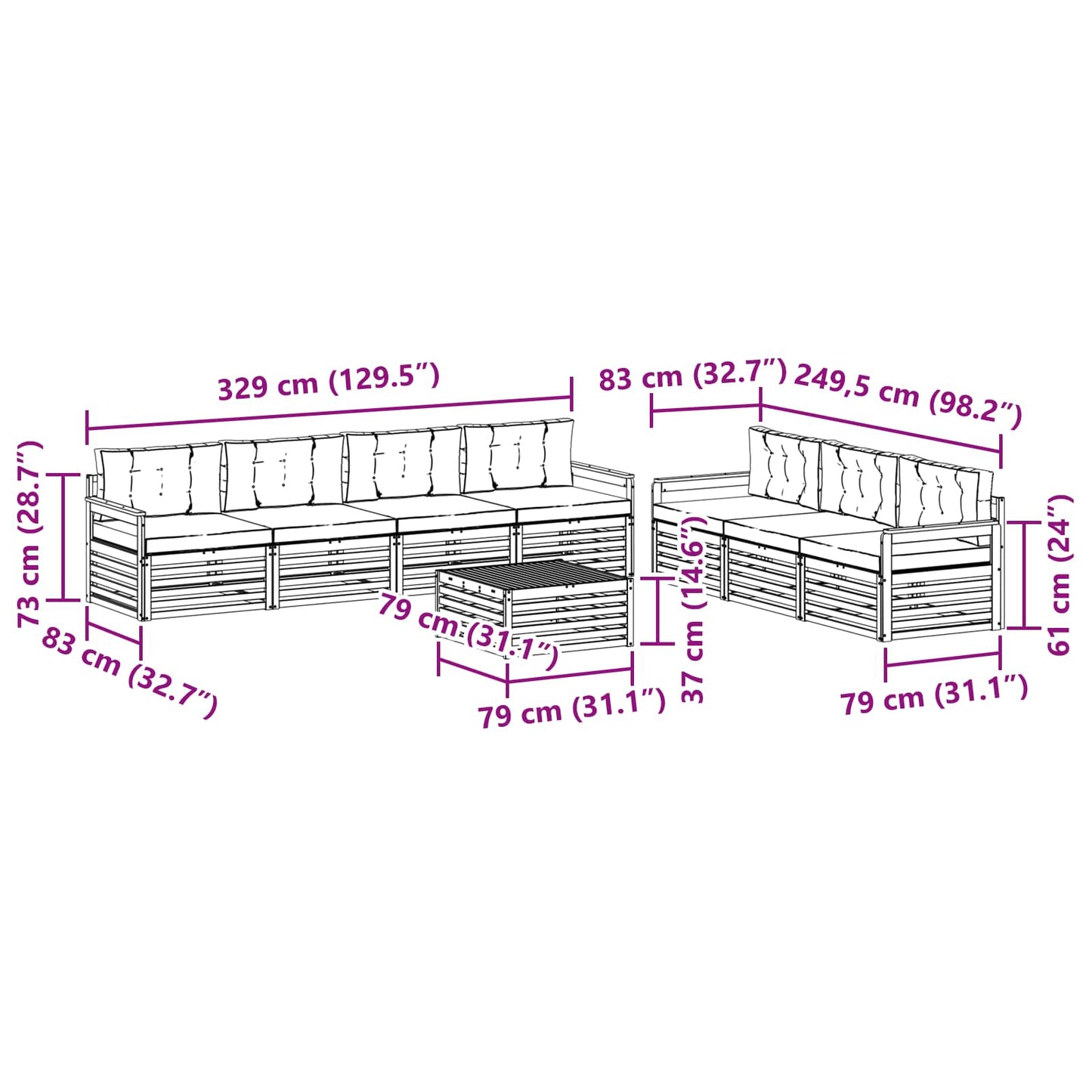 vidaXL Σειρά Καναπέ Εξωτερικού 8 pcs Λευκό και Μπεζ 79 x 79 x 37 εκ
