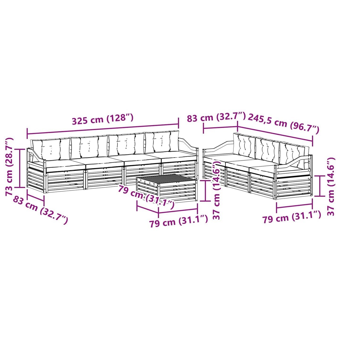 vidaXL Σειρά Καναπέ Εξωτερικού 8 pcs Λευκό και Κρεμ 79 x 79 x 37 εκ