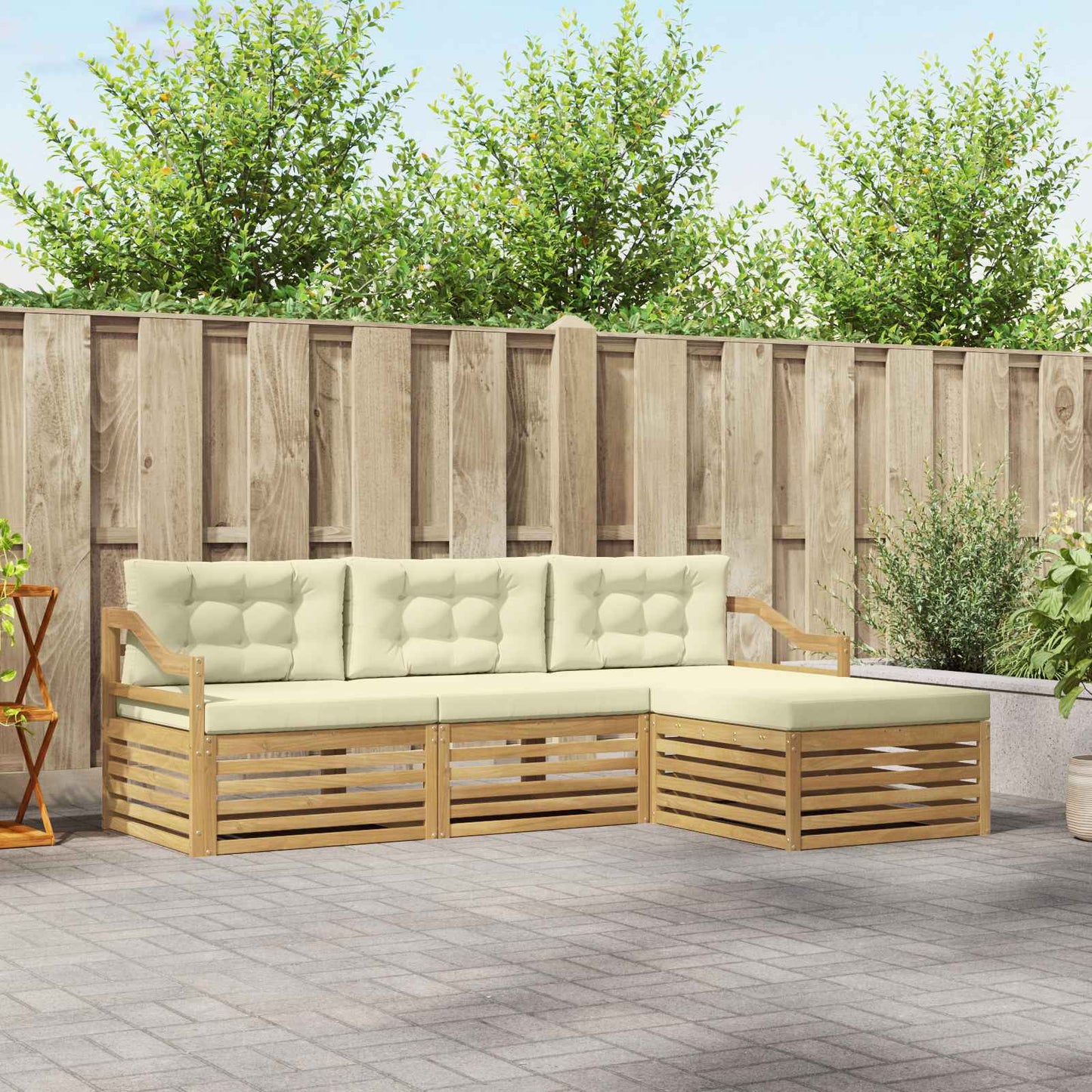 vidaXL Σειρά Καναπέ Εξωτερικού 4 pcs Λευκό και Κρεμ Πολυεστέρας