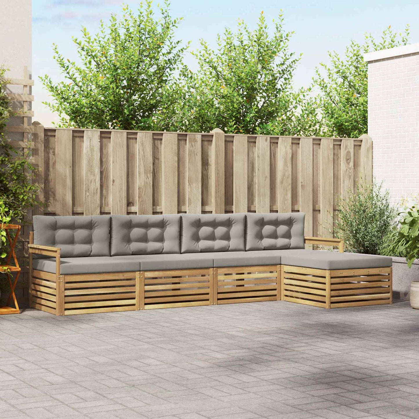 vidaXL Σειρά Καναπέ Εξωτερικού 5 pcs Λευκό και Ανοιχτό Γκρι