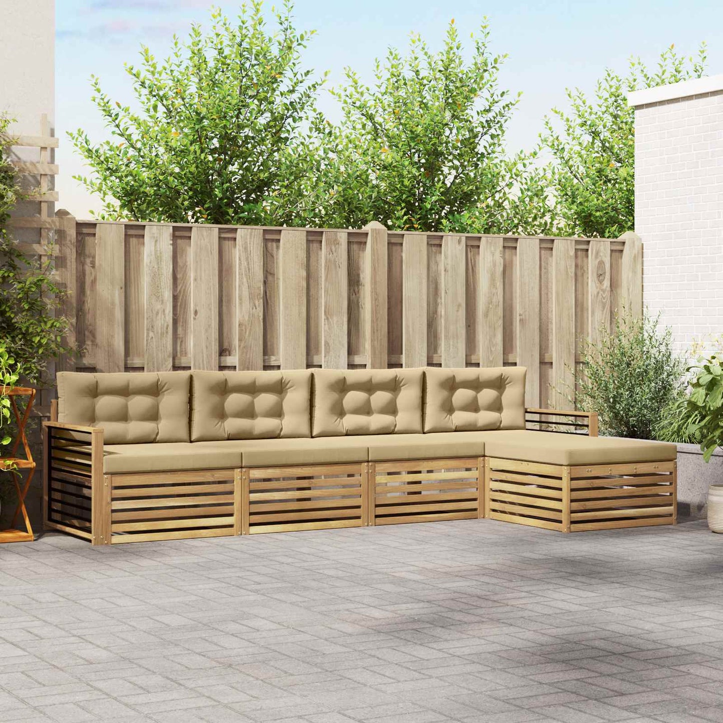 vidaXL Σειρά Καναπέ Εξωτερικού 5 pcs Λευκό και Μπεζ Πολυεστέρας