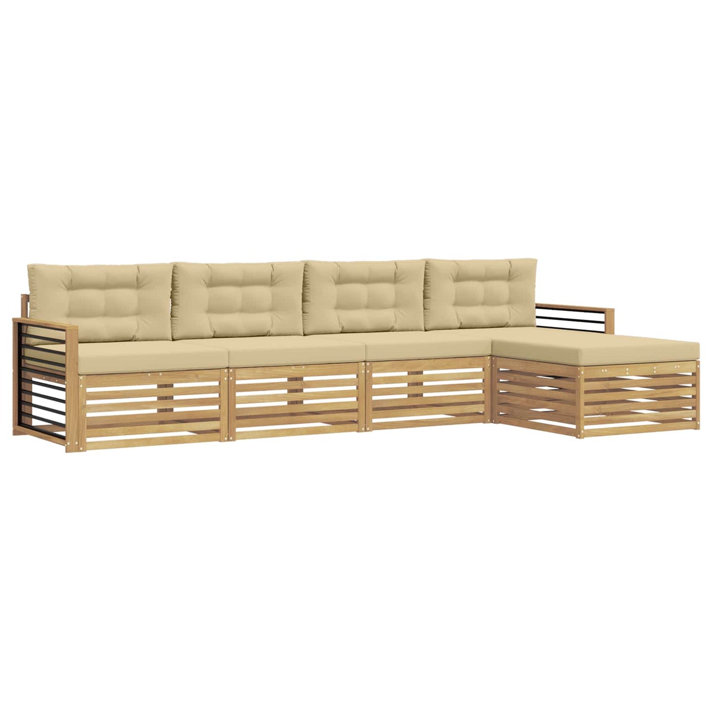 vidaXL Σειρά Καναπέ Εξωτερικού 5 pcs Λευκό και Μπεζ Πολυεστέρας