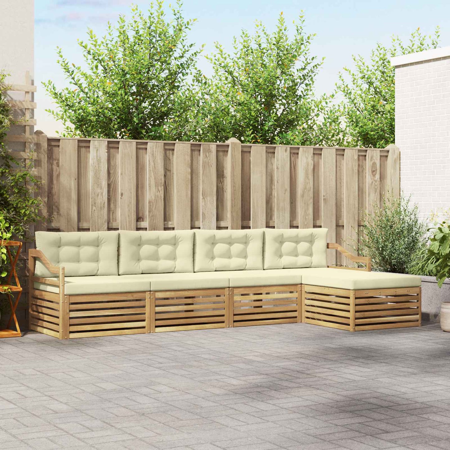 vidaXL Σειρά Καναπέ Εξωτερικού 5 pcs Λευκό και Κρεμ Πολυεστέρας