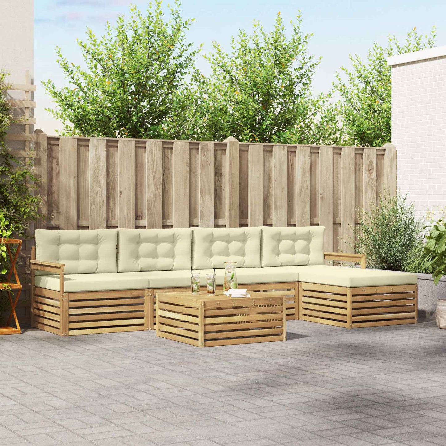 vidaXL Σειρά Καναπέ Εξωτερικού 7 pcs Λευκό και Κρεμ Πολυεστέρας
