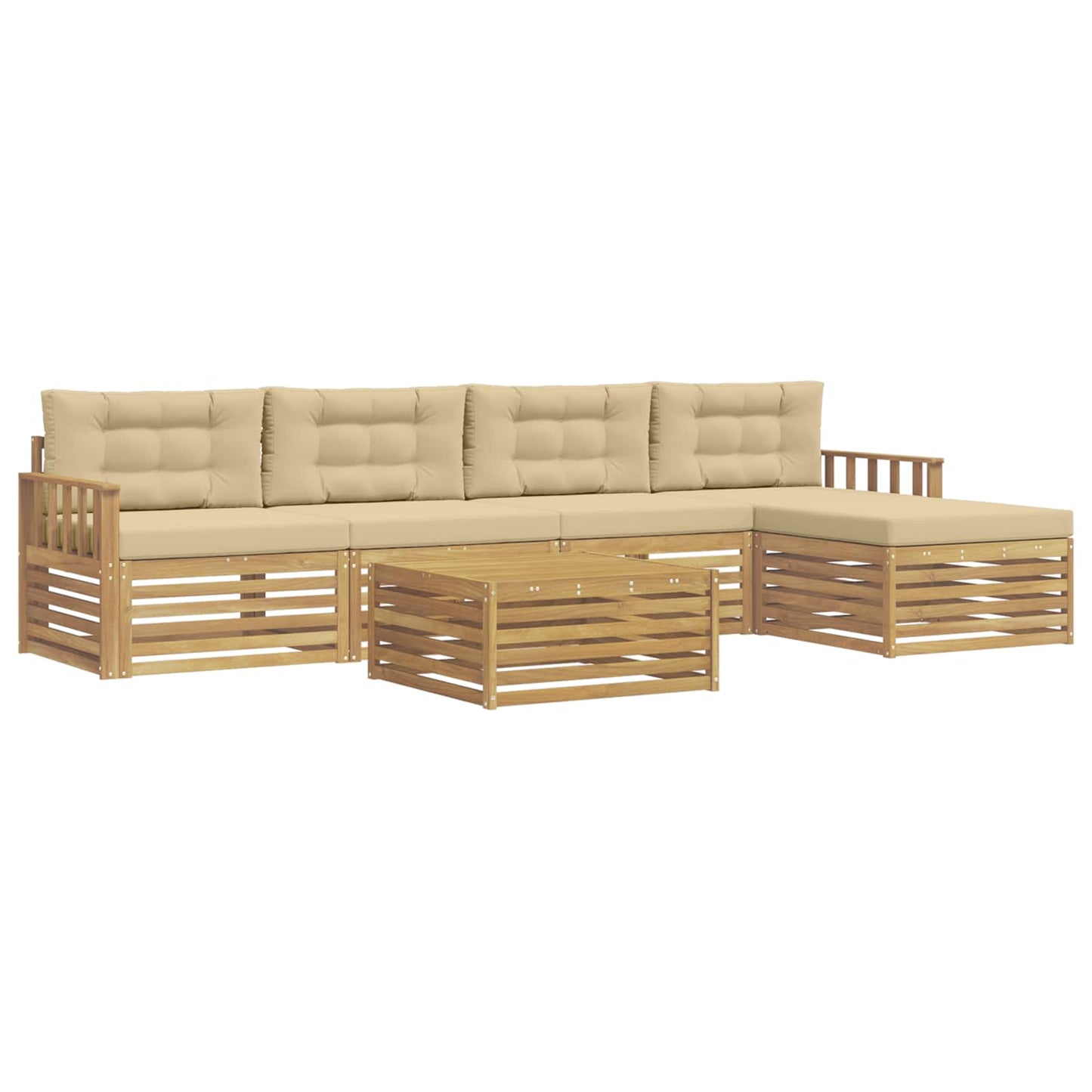 vidaXL Σειρά Καναπέ Εξωτερικού 7 pcs Λευκό και Μπεζ Πολυεστέρας
