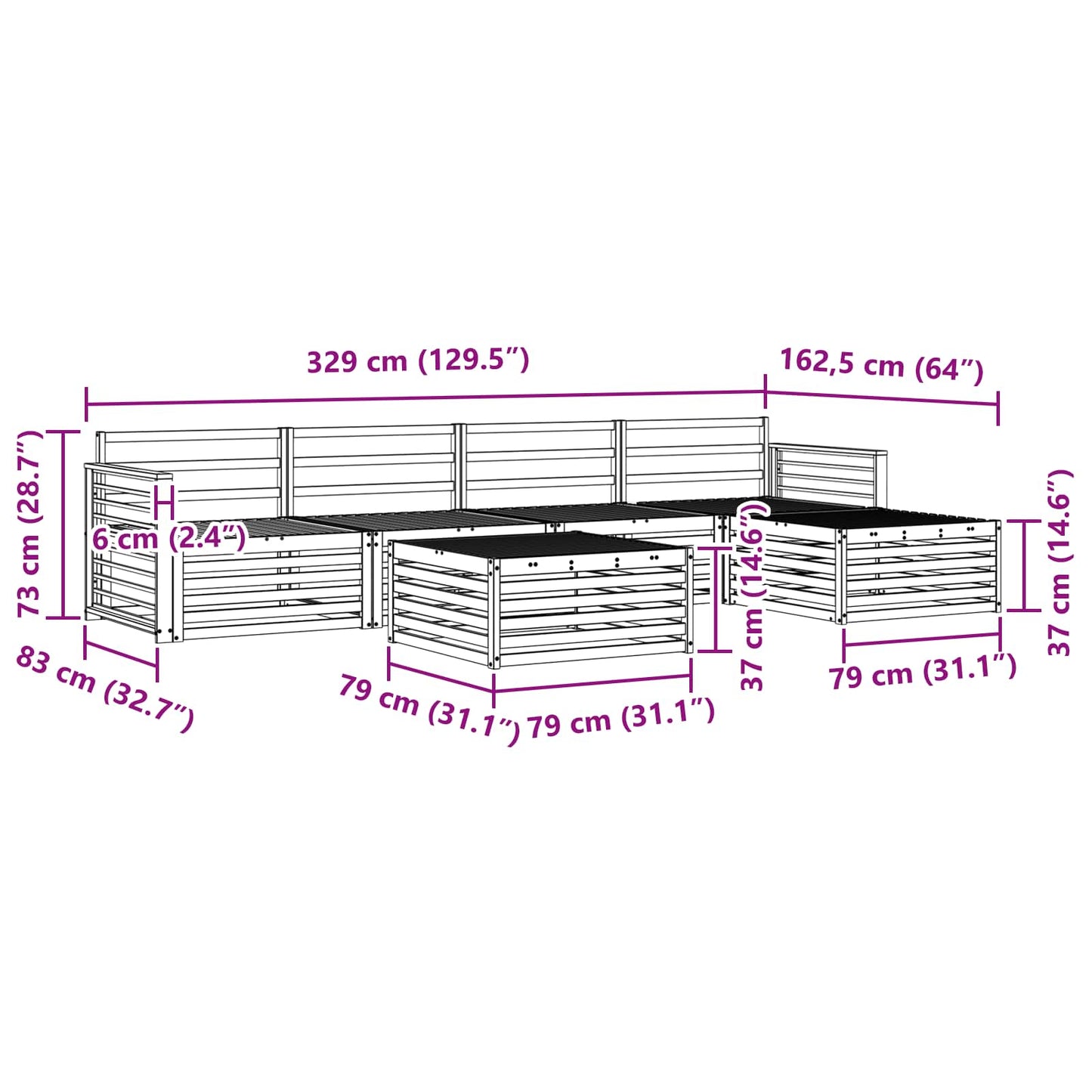 vidaXL Σειρά Καναπέ Εξωτερικού 7 pcs Λευκό Στερεό Ξύλο Ακακίας