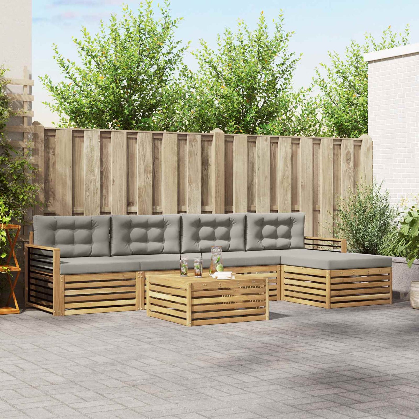 vidaXL Σειρά Καναπέ Εξωτερικού 7 pcs Λευκό και Ανοιχτό Γκρι