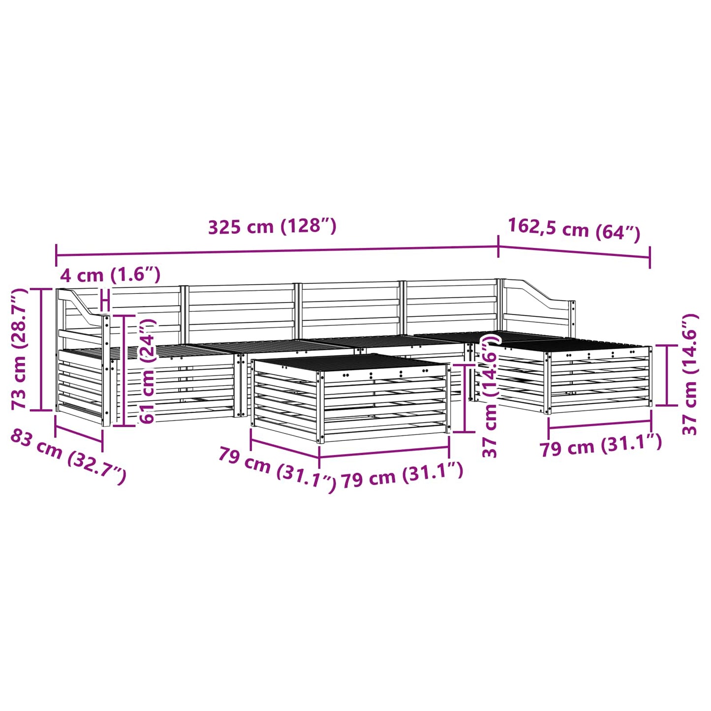 vidaXL Σειρά Καναπέ Εξωτερικού 6 pcs Λευκό 79 x 79 x 37 εκ