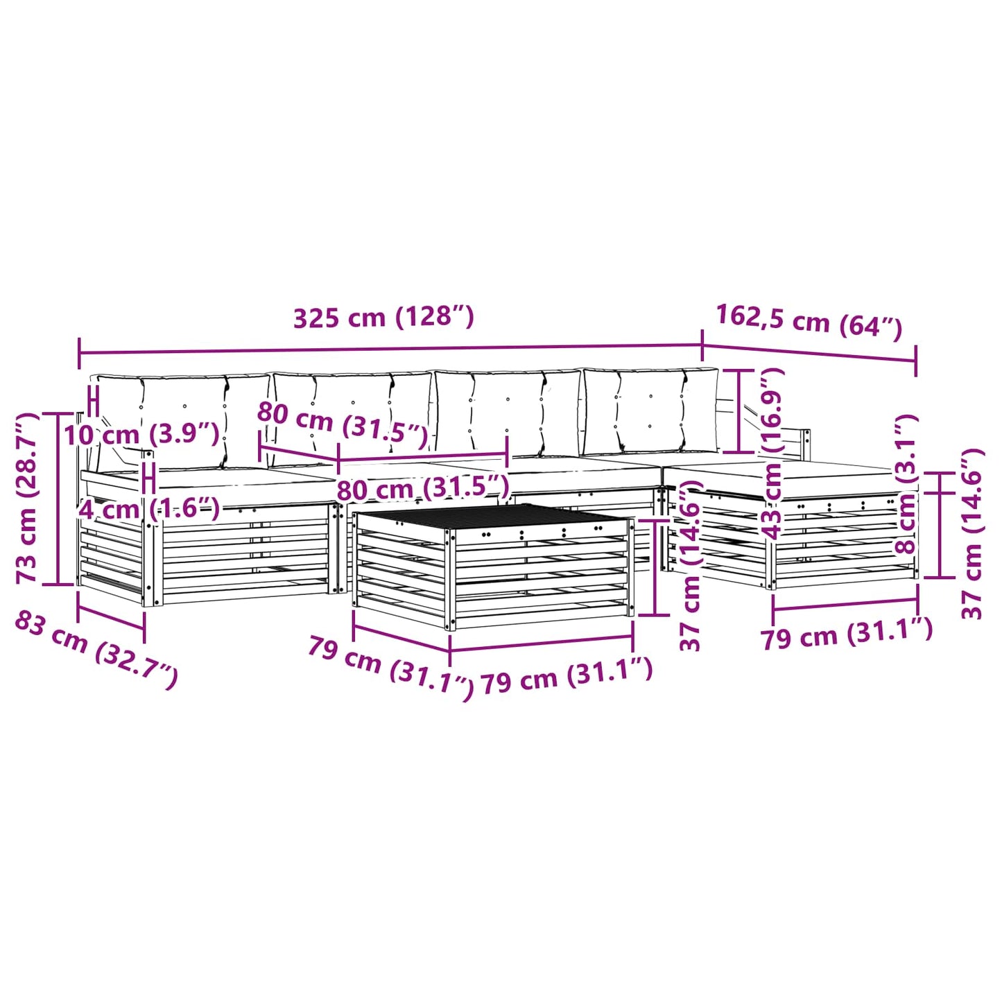 vidaXL Σειρά Καναπέ Εξωτερικού 6 pcs Λευκό και Κρεμ 79 x 79 x 37 εκ