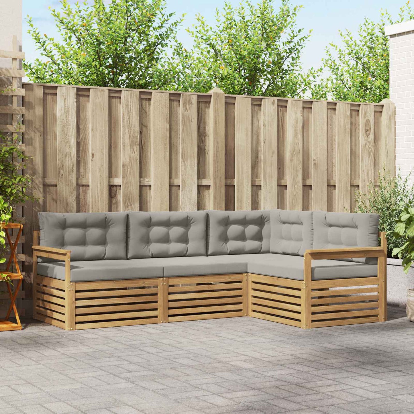 vidaXL Σειρά Καναπέ Εξωτερικού 5 pcs Λευκό και Ανοιχτό Γκρι
