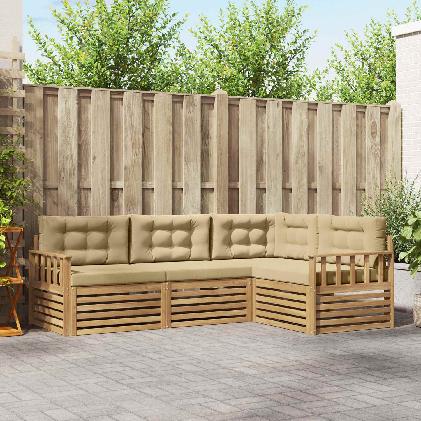 vidaXL Σειρά Καναπέ Εξωτερικού 5 pcs Λευκό και Μπεζ Πολυεστέρας