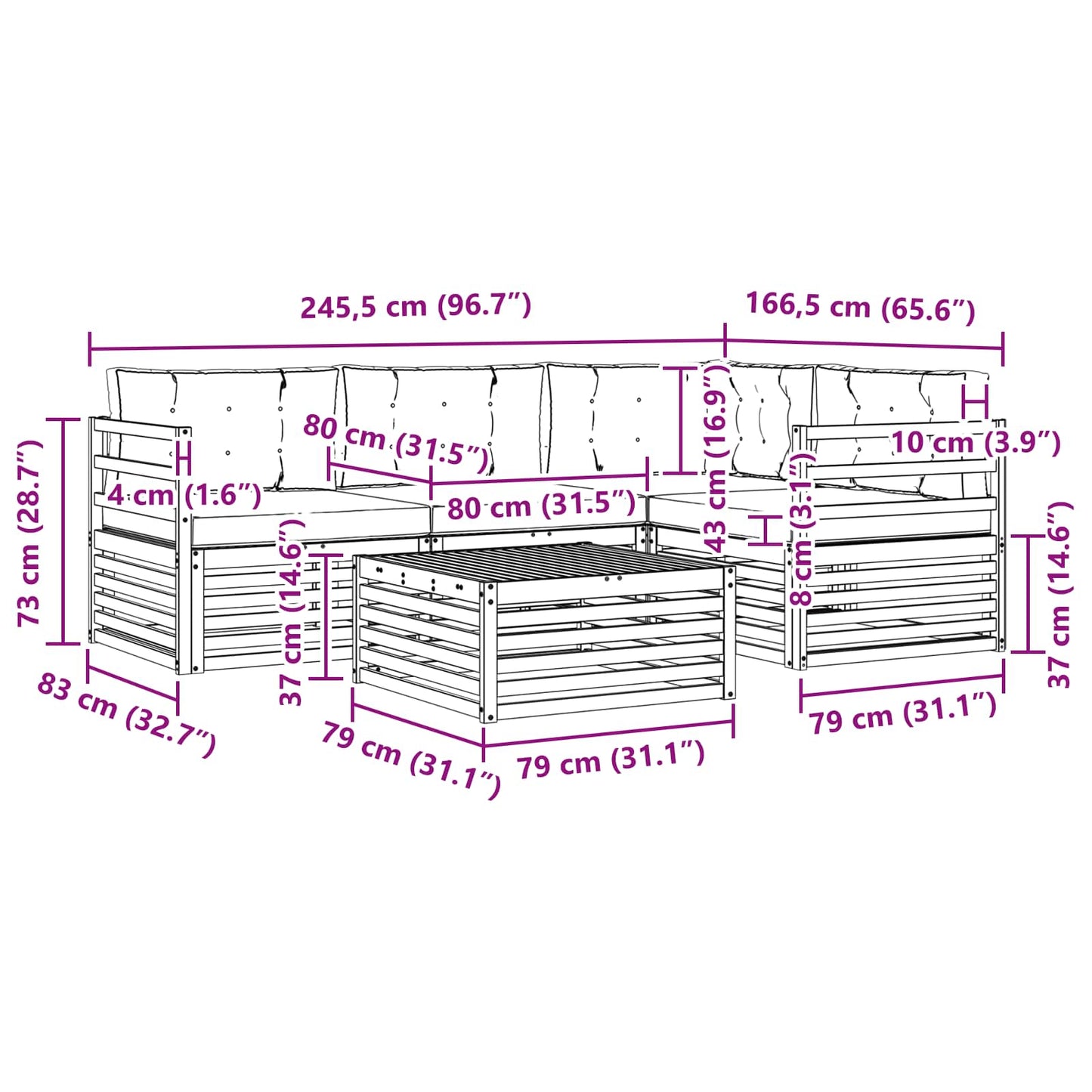 vidaXL Σειρά Καναπέ Εξωτερικού 6 pcs