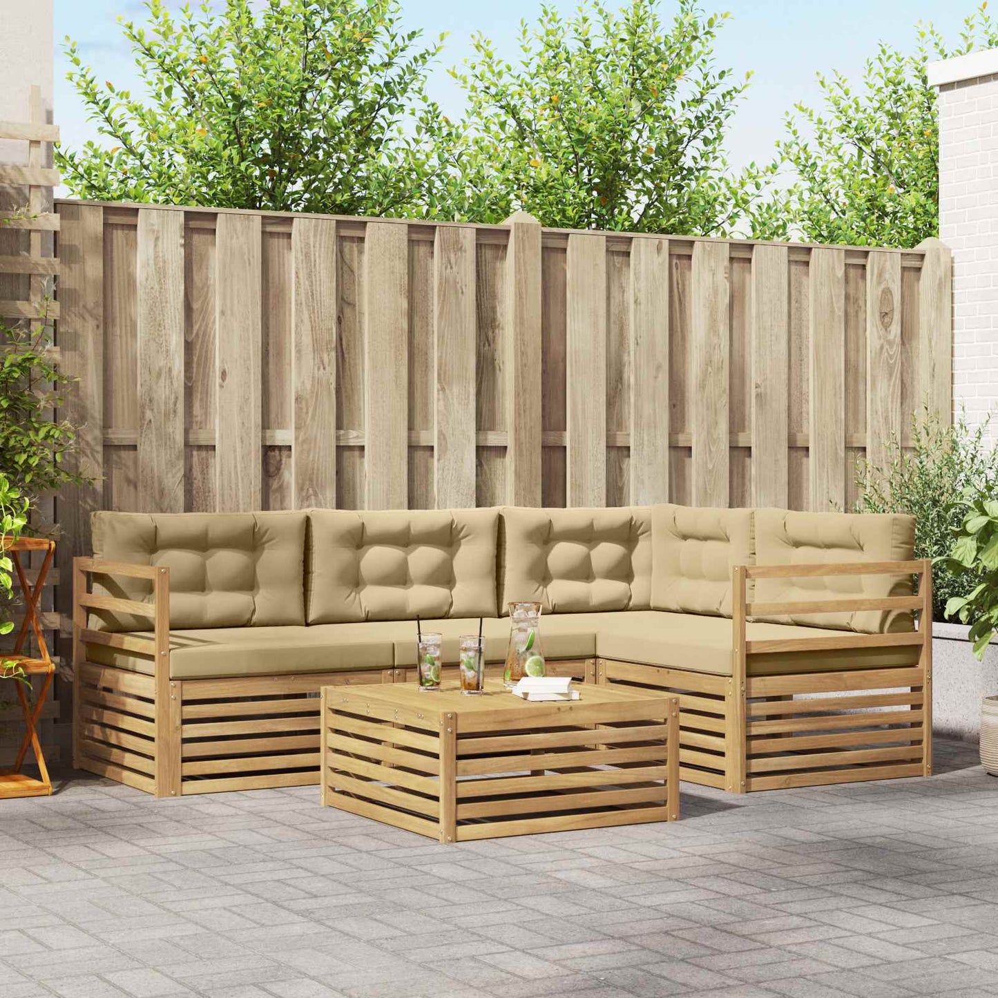 vidaXL Σειρά Καναπέ Εξωτερικού 5 pcs Λευκό και Μπεζ Πολυεστέρας