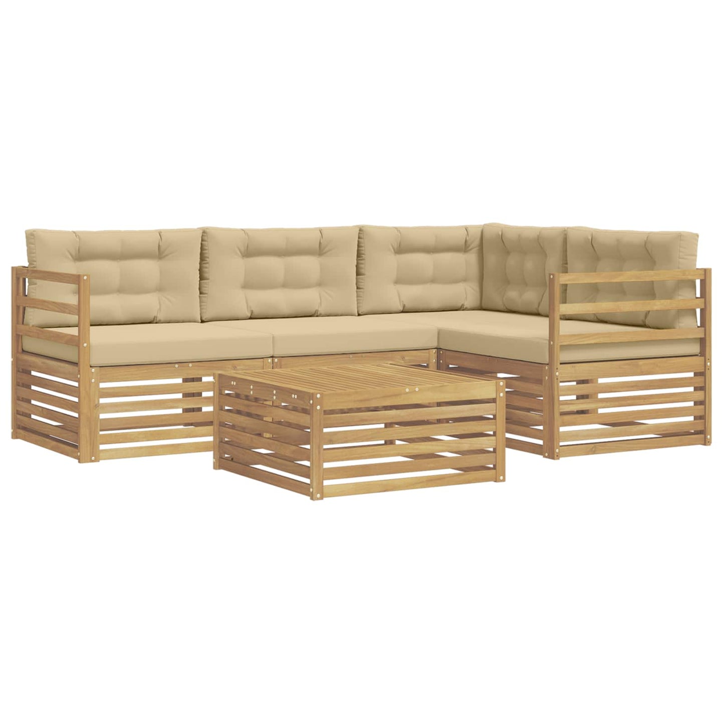 vidaXL Σειρά Καναπέ Εξωτερικού 5 pcs Λευκό και Μπεζ Πολυεστέρας