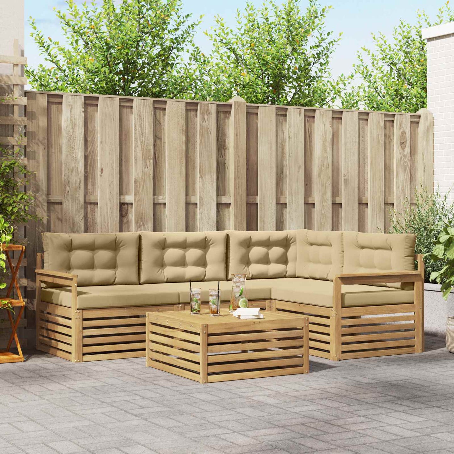 vidaXL Σειρά Καναπέ Εξωτερικού 6 pcs Λευκό και Μπεζ Πολυεστέρας