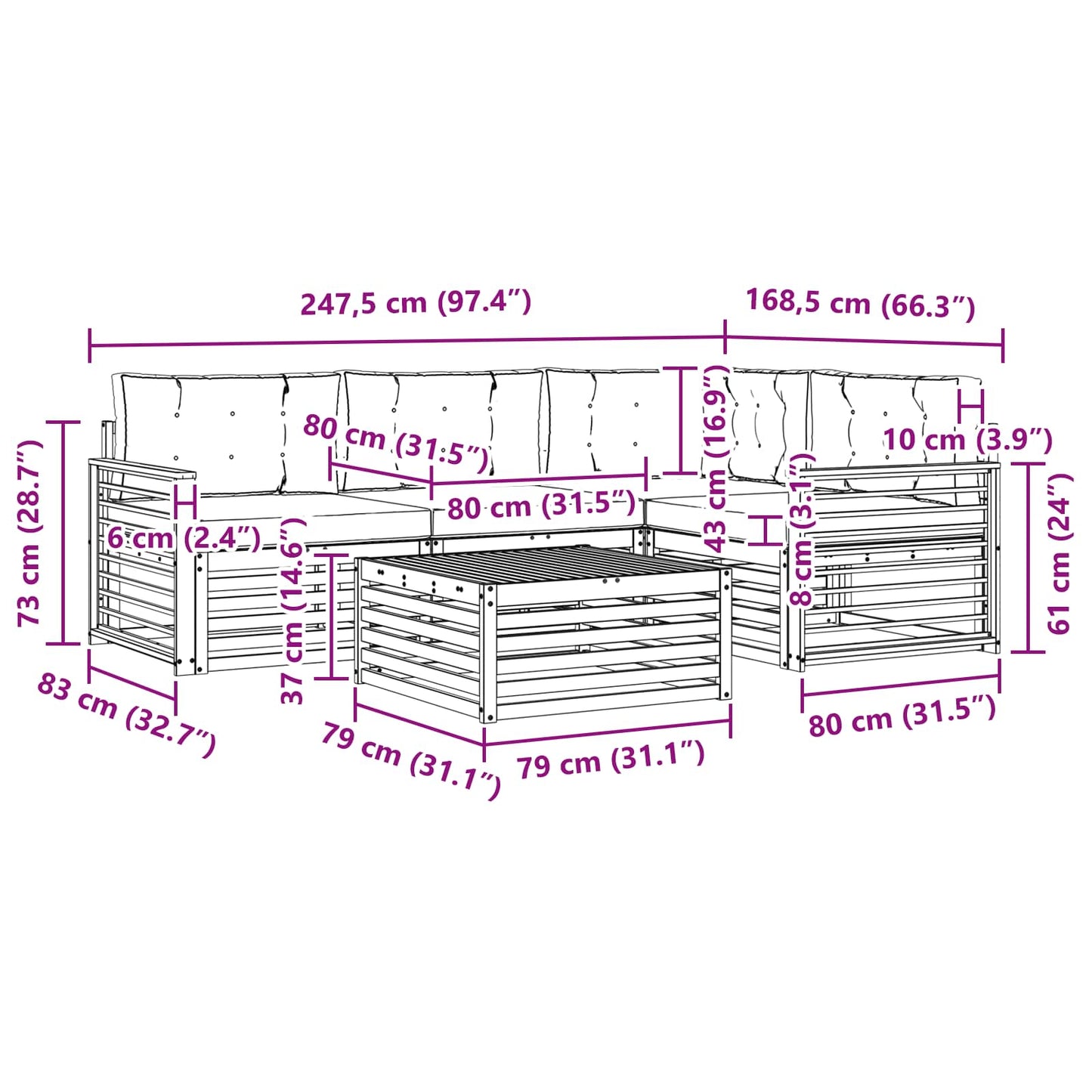 vidaXL Σειρά Καναπέ Εξωτερικού 6 pcs Άσπρο και Ανθρακί Πολυεστέρας