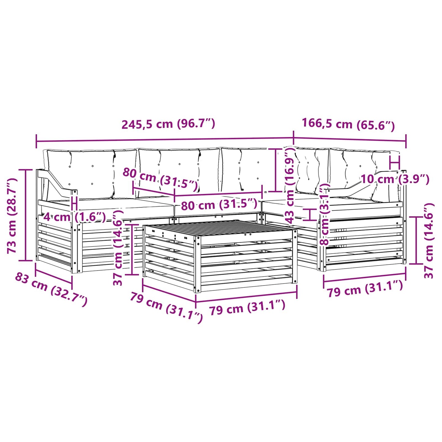 vidaXL Σειρά Καναπέ Εξωτερικού με μαξιλάρι 5 pcs