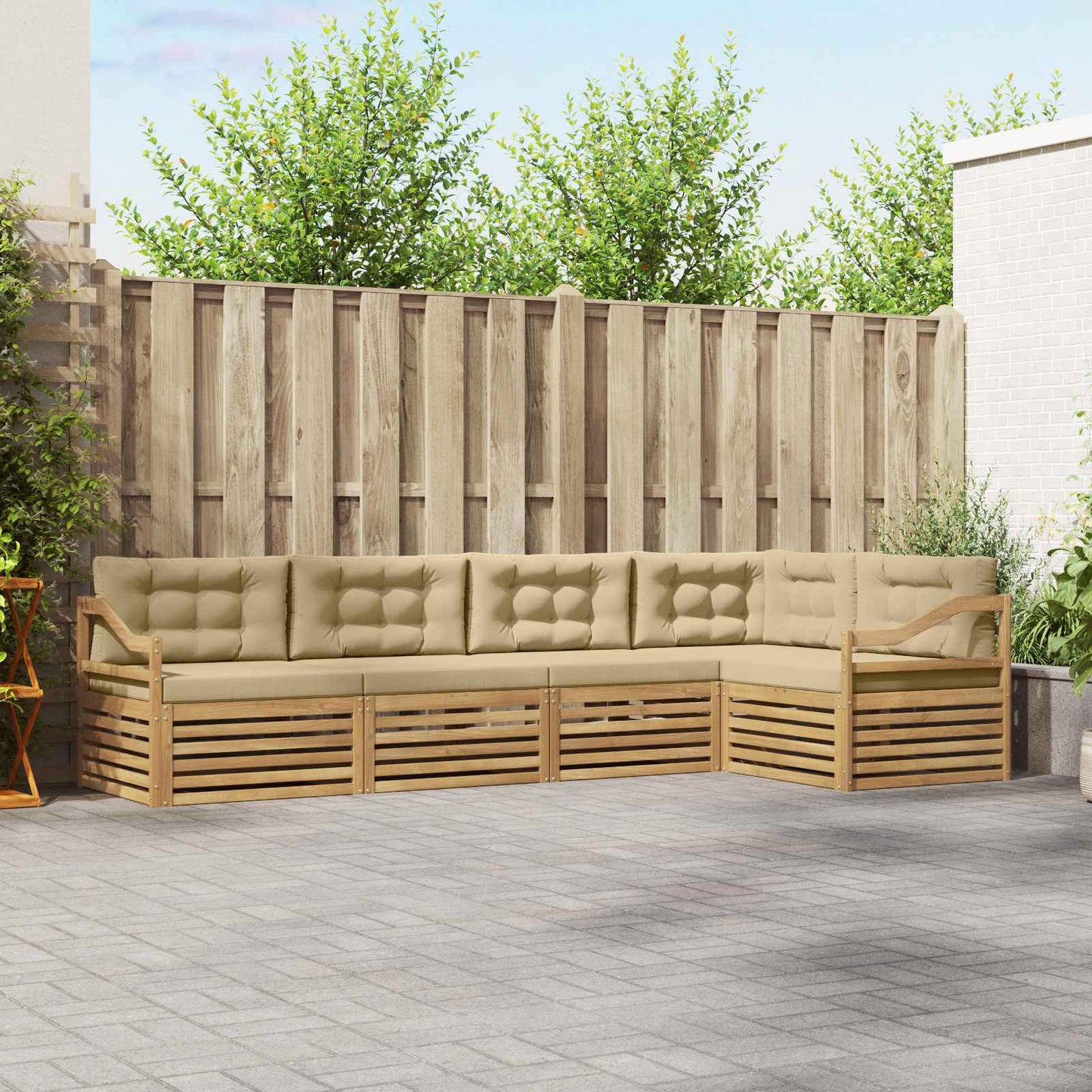 vidaXL Σειρά Καναπέ Εξωτερικού 5 pcs Λευκό και Μπεζ Πολυεστέρας