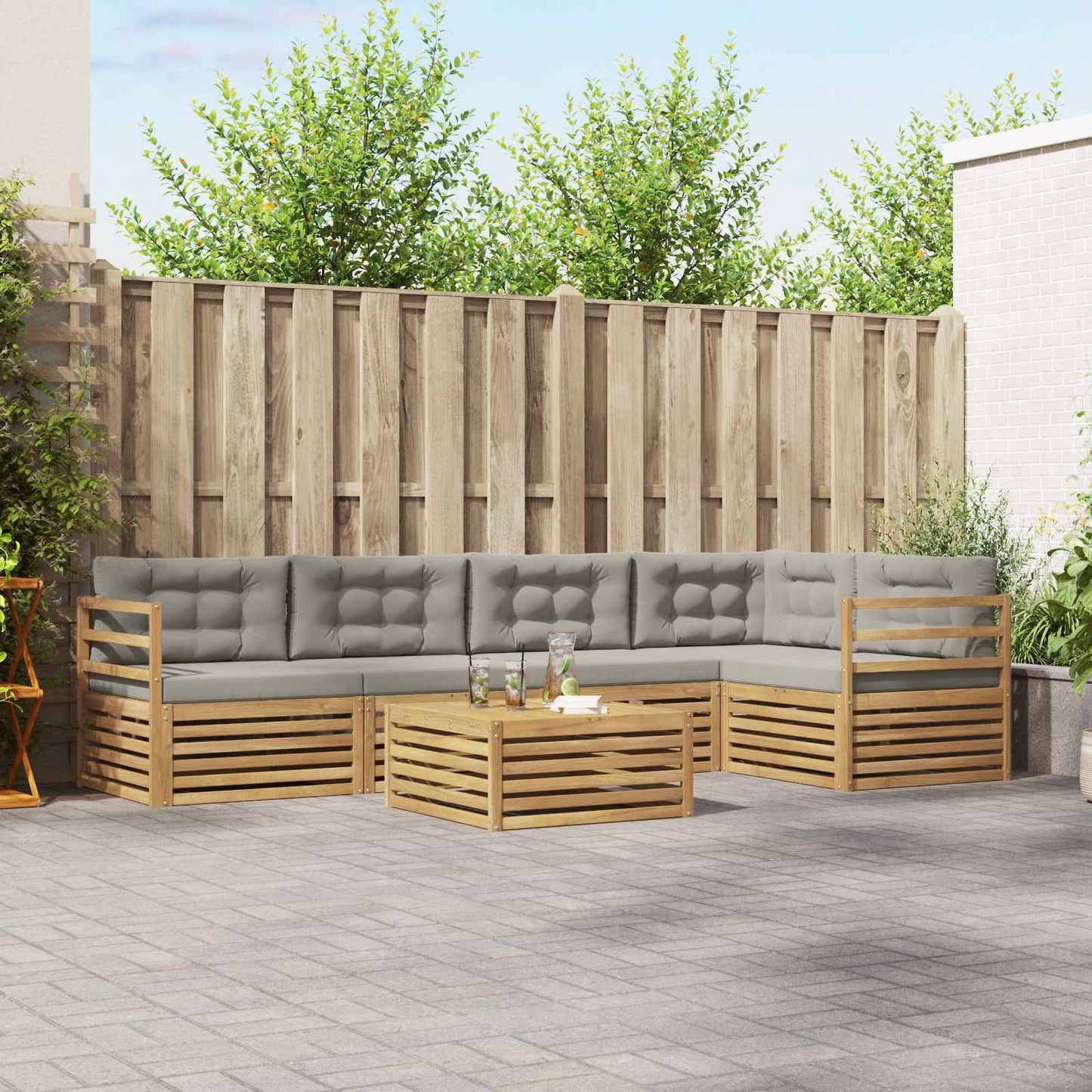 vidaXL Σειρά Καναπέ Εξωτερικού 6 pcs Λευκό και Ανοιχτό Γκρι