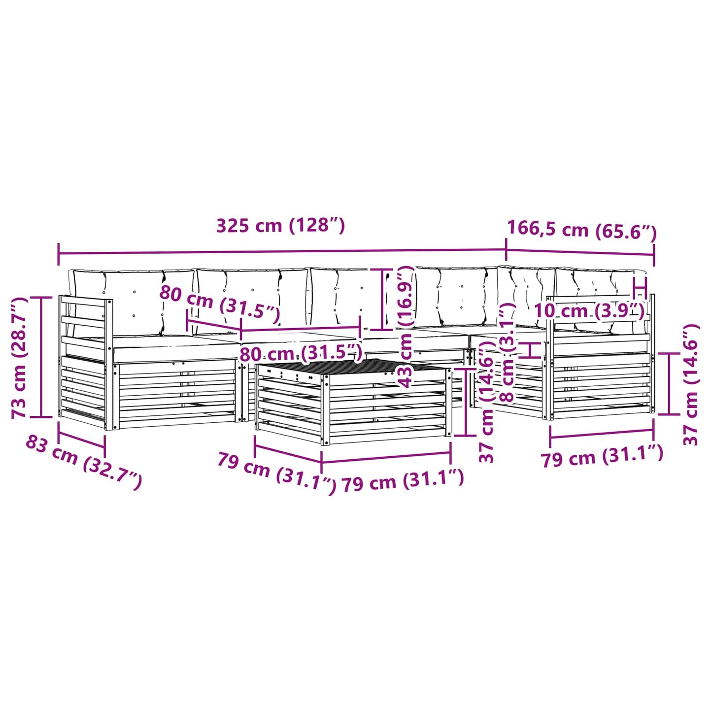 vidaXL Σειρά Καναπέ Εξωτερικού 6 pcs Λευκό και Μπεζ Πολυεστέρας
