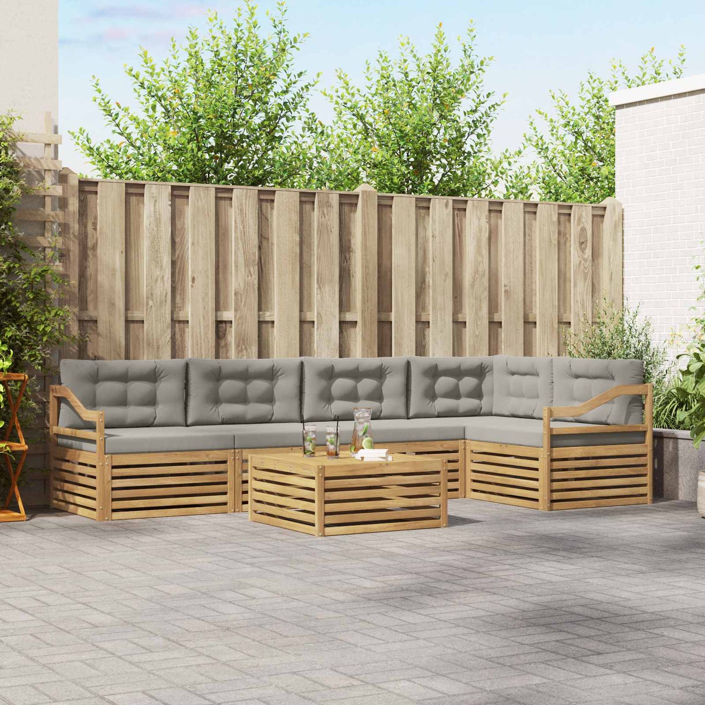 vidaXL Σειρά Καναπέ Εξωτερικού 6 pcs Λευκό και Ανοιχτό Γκρι