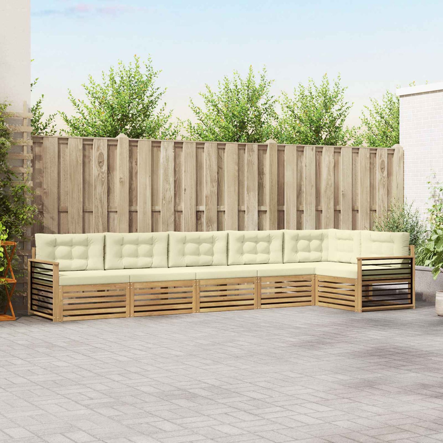 vidaXL Σειρά Καναπέ Εξωτερικού 6 pcs Λευκό και Κρεμ Πολυεστέρας