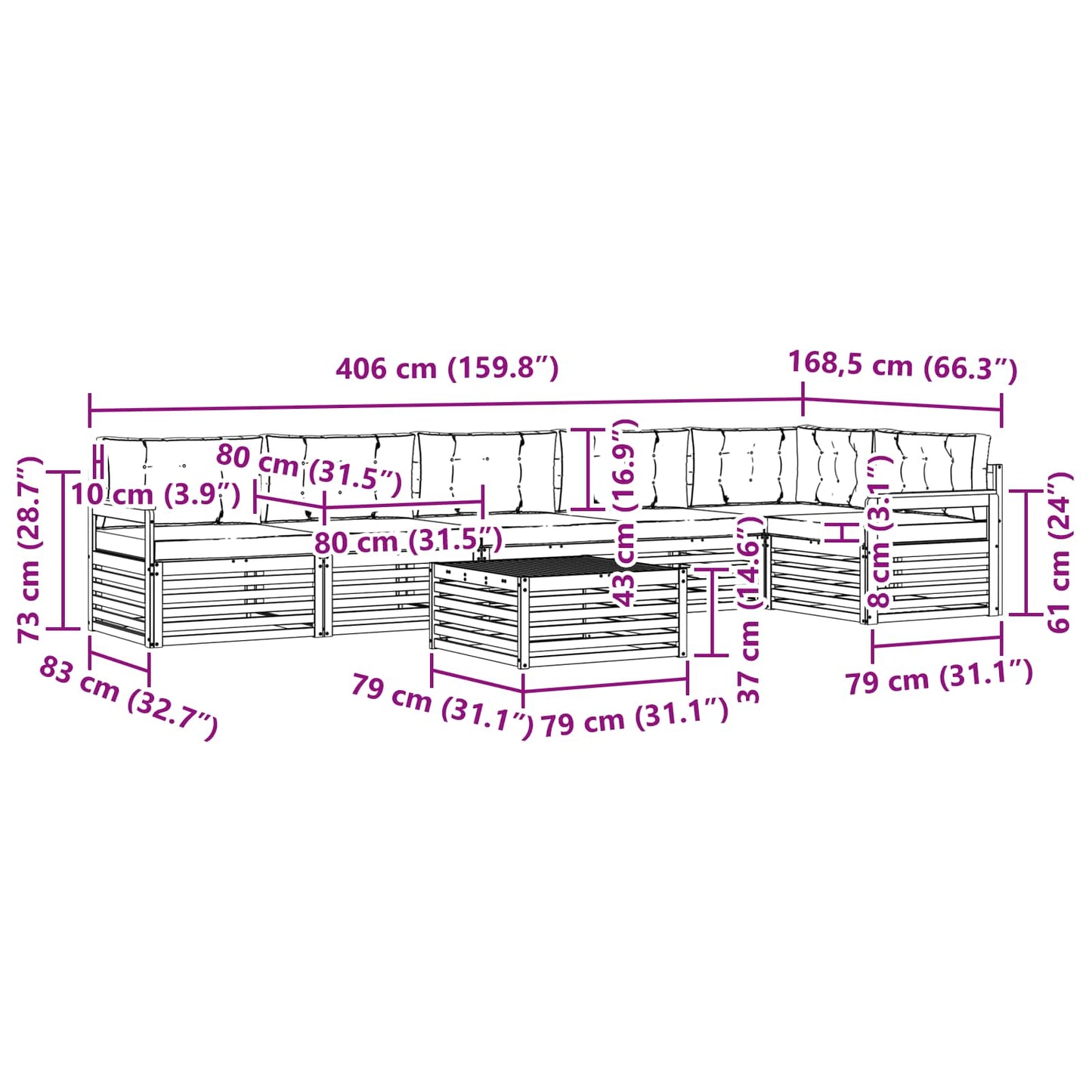 vidaXL Σειρά Καναπέ Εξωτερικού με μαξιλάρι 7 pcs Λευκό και Μπεζ