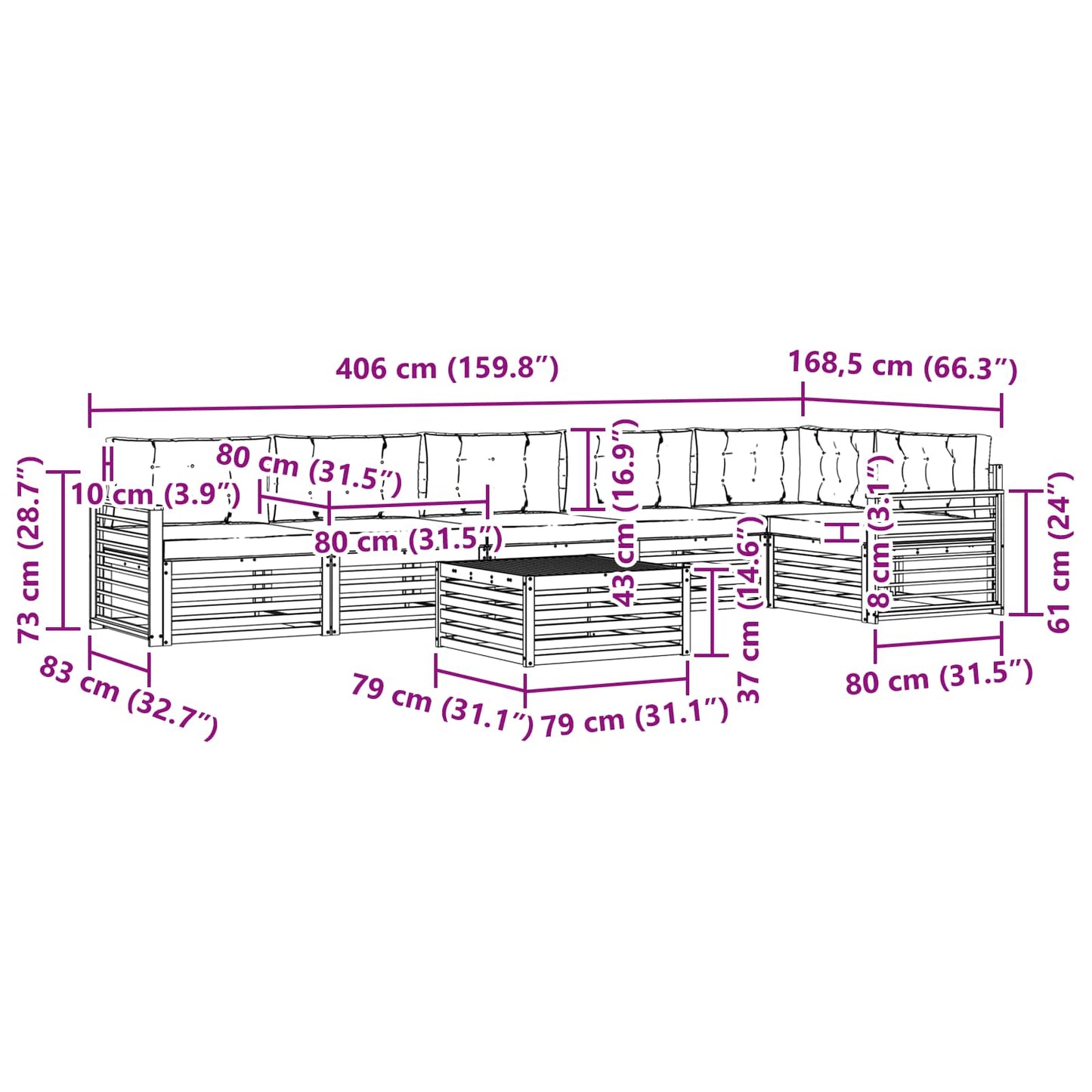 vidaXL Σειρά Καναπέ Εξωτερικού με μαξιλάρι 7 pcs Λευκό και Κρεμ