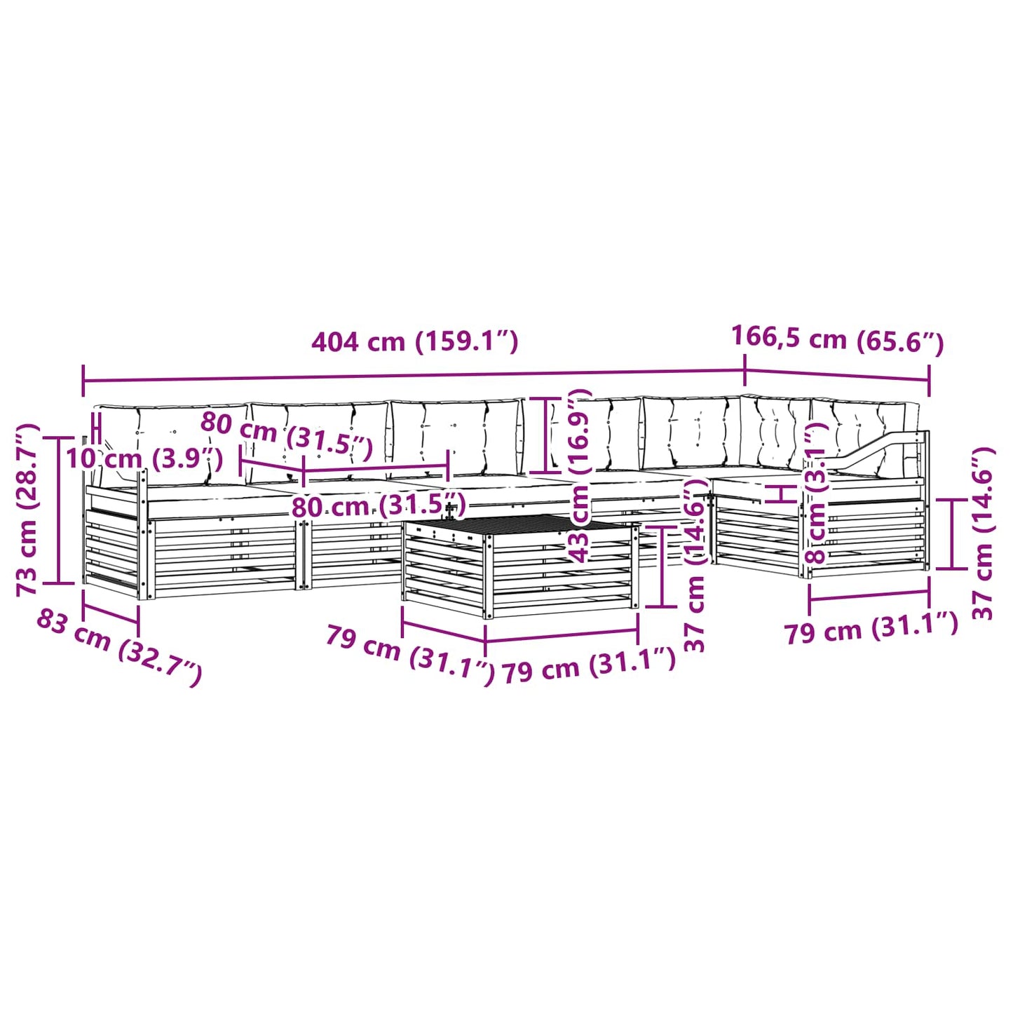 vidaXL Σειρά Καναπέ Εξωτερικού 7 pcs Λευκό και Μπεζ Πολυεστέρας