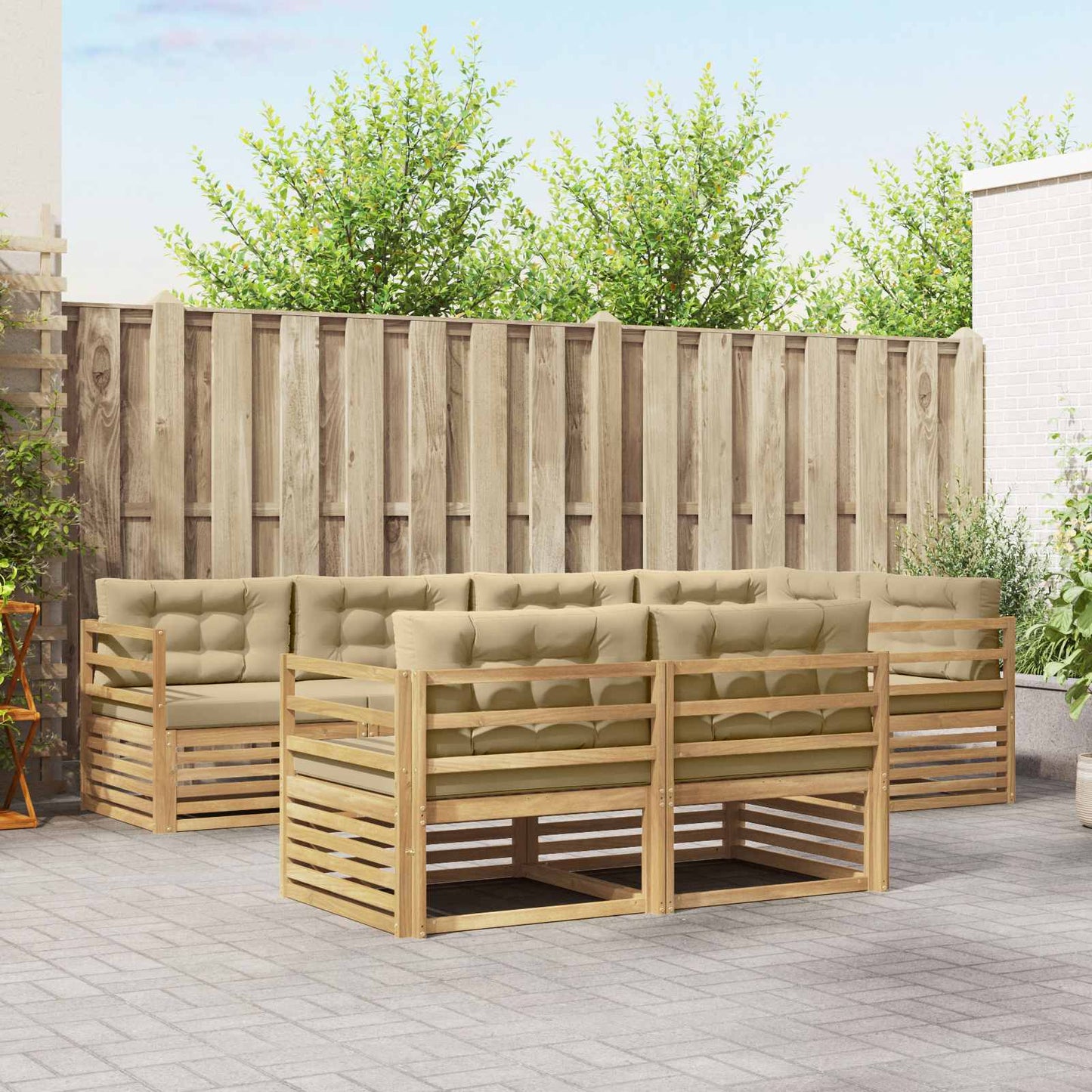 vidaXL Σειρά Καναπέ Εξωτερικού 7 pcs Λευκό και Μπεζ Πολυεστέρας