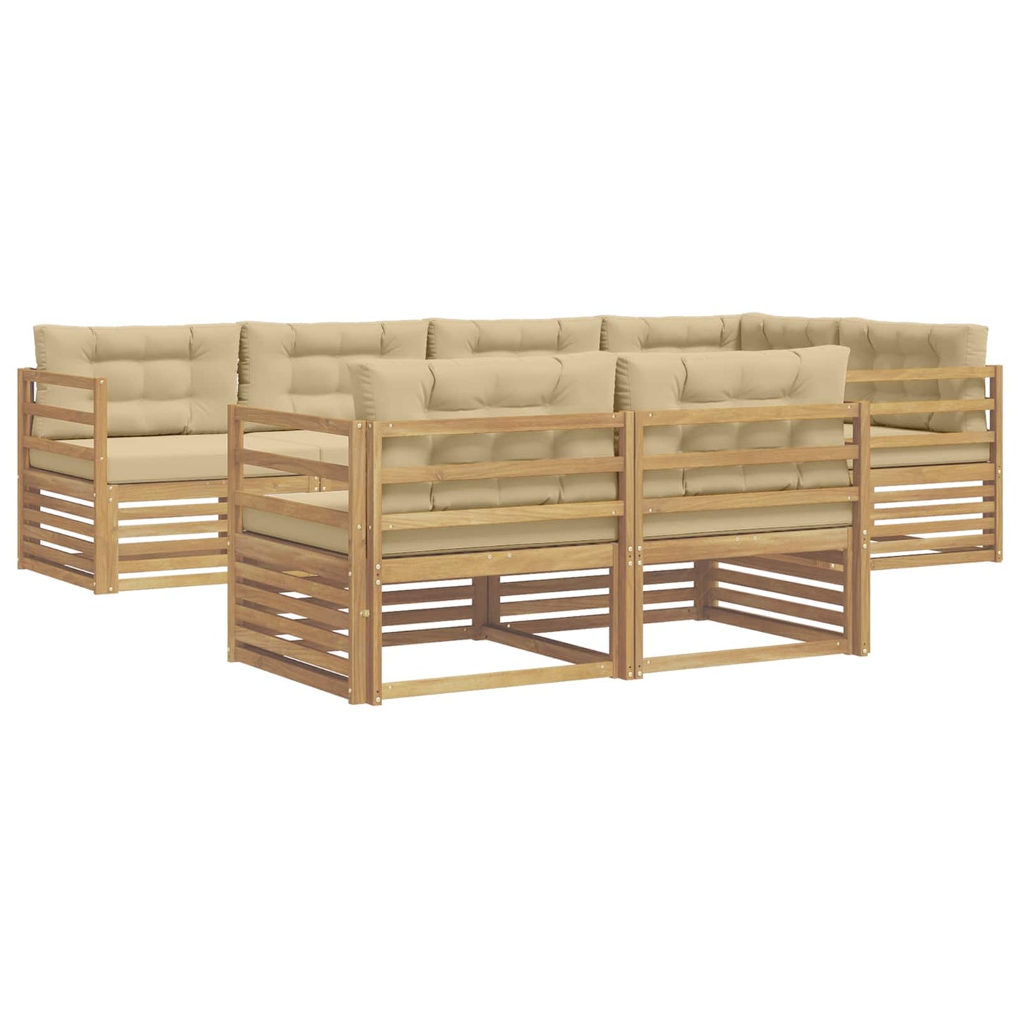 vidaXL Σειρά Καναπέ Εξωτερικού 7 pcs Λευκό και Μπεζ Πολυεστέρας