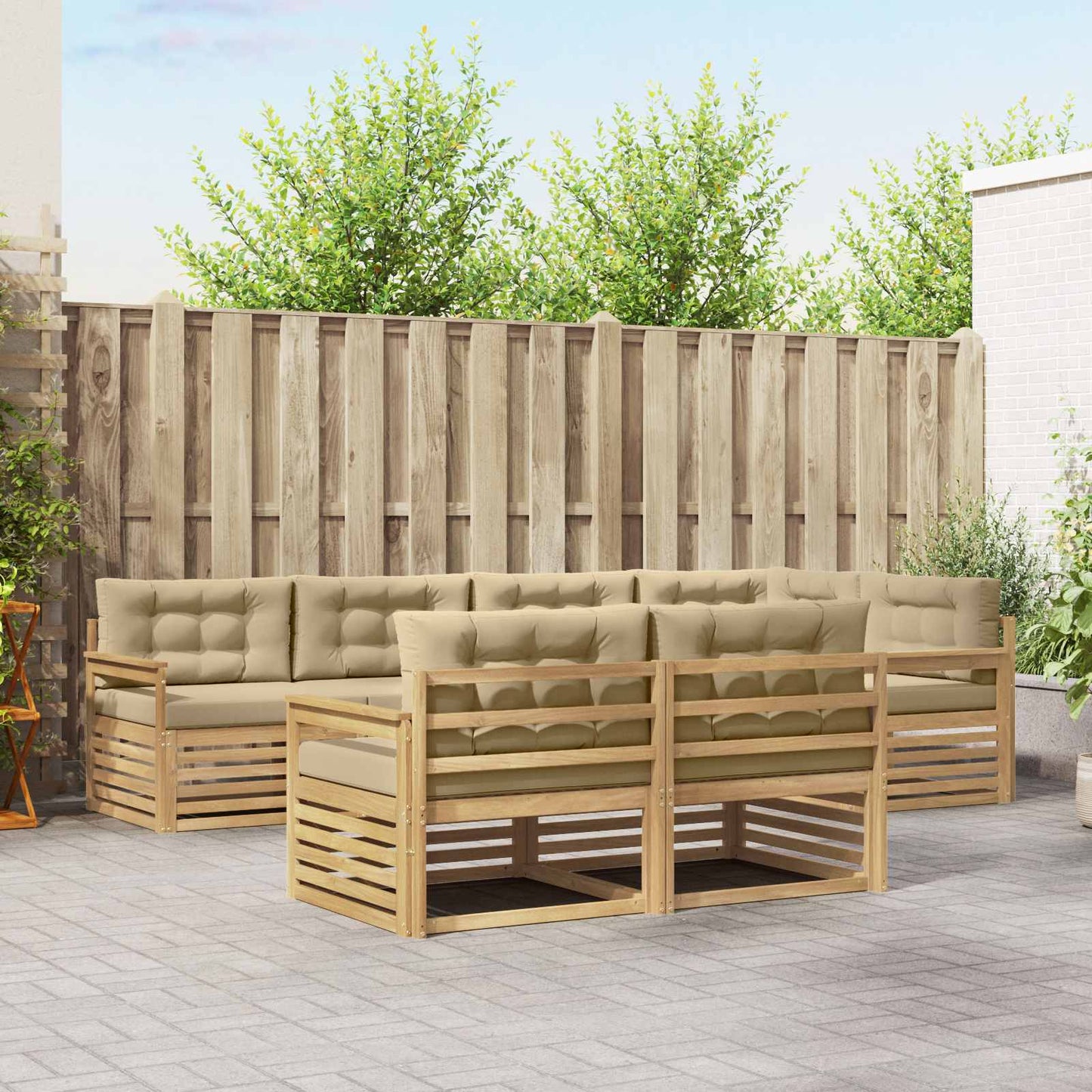 vidaXL Σειρά Καναπέ Εξωτερικού 7 pcs Λευκό και Μπεζ Πολυεστέρας