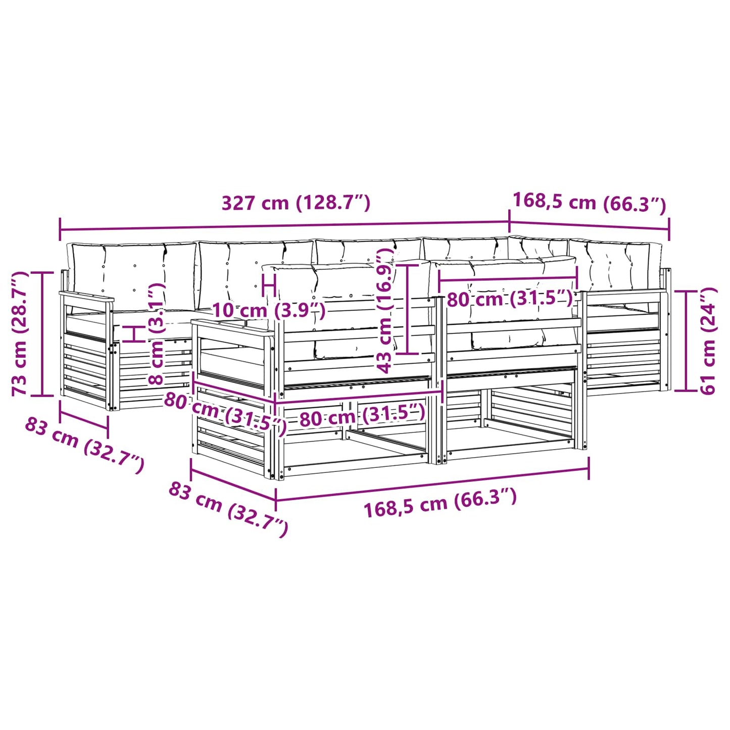 vidaXL Σειρά Καναπέ Εξωτερικού 7 pcs Λευκό και Μπεζ Πολυεστέρας