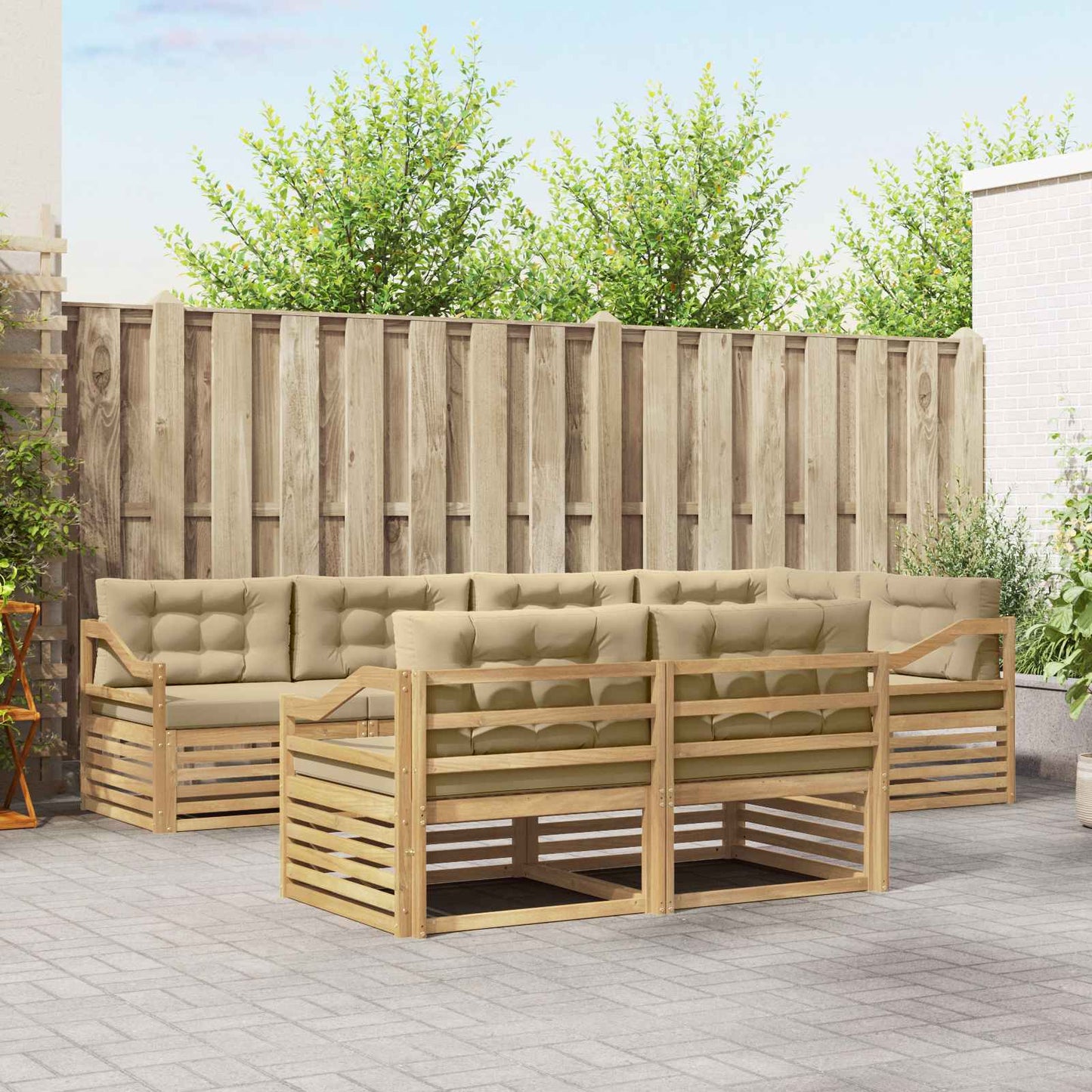 vidaXL Σειρά Καναπέ Εξωτερικού 7 pcs Λευκό και Μπεζ Πολυεστέρας