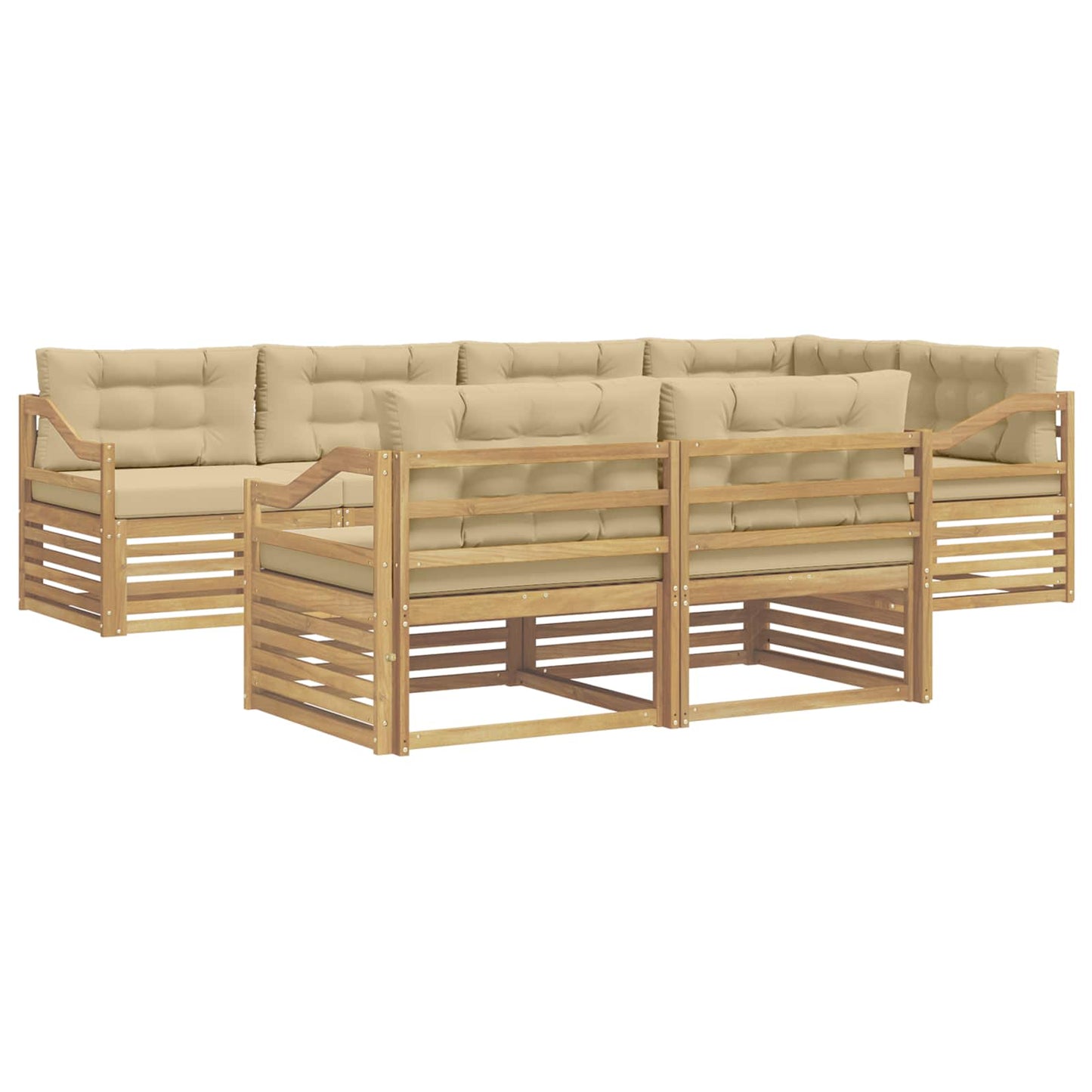 vidaXL Σειρά Καναπέ Εξωτερικού 7 pcs Λευκό και Μπεζ Πολυεστέρας