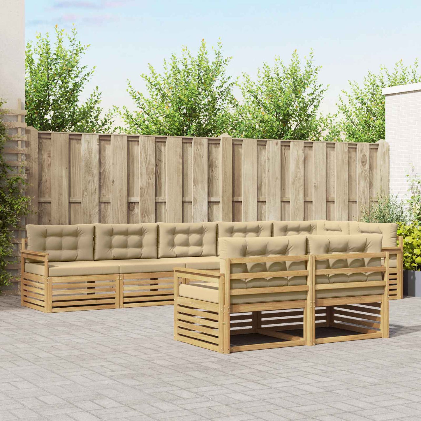 vidaXL Σειρά Καναπέ Εξωτερικού 8 pcs Λευκό και Μπεζ Πολυεστέρας