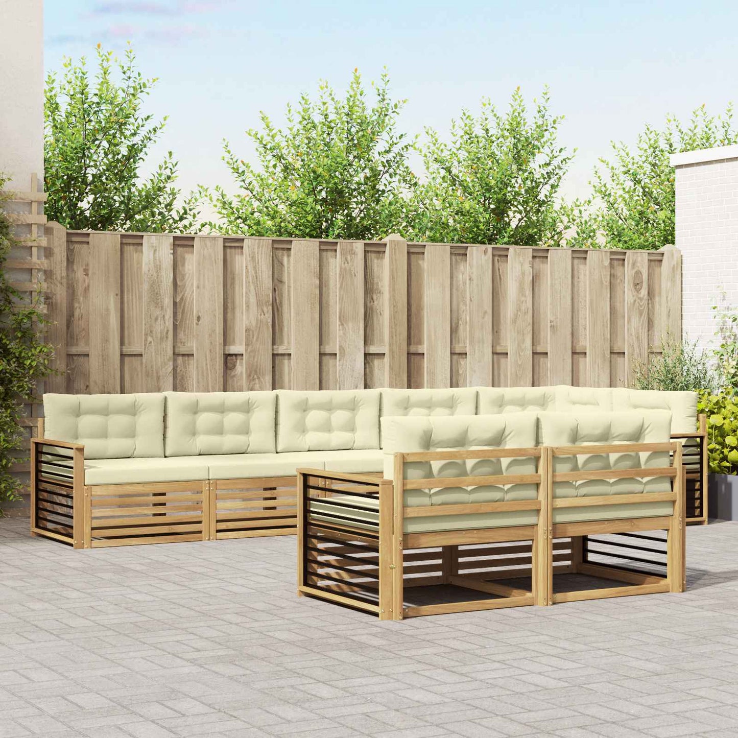 vidaXL Σειρά Καναπέ Εξωτερικού 8 pcs Λευκό και Κρεμ Πολυεστέρας
