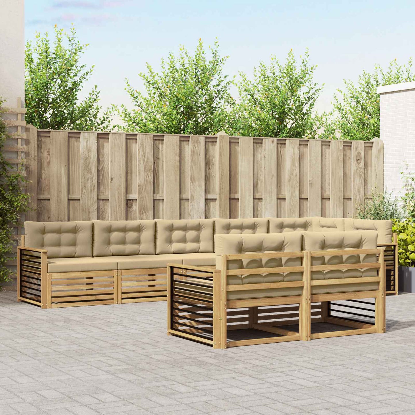 vidaXL Σειρά Καναπέ Εξωτερικού 8 pcs Λευκό και Μπεζ Πολυεστέρας