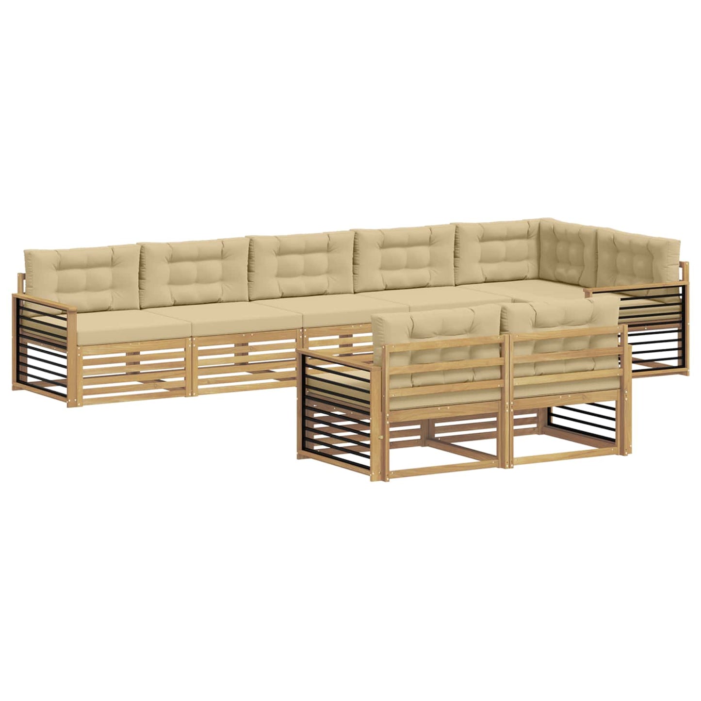 vidaXL Σειρά Καναπέ Εξωτερικού 8 pcs Λευκό και Μπεζ Πολυεστέρας
