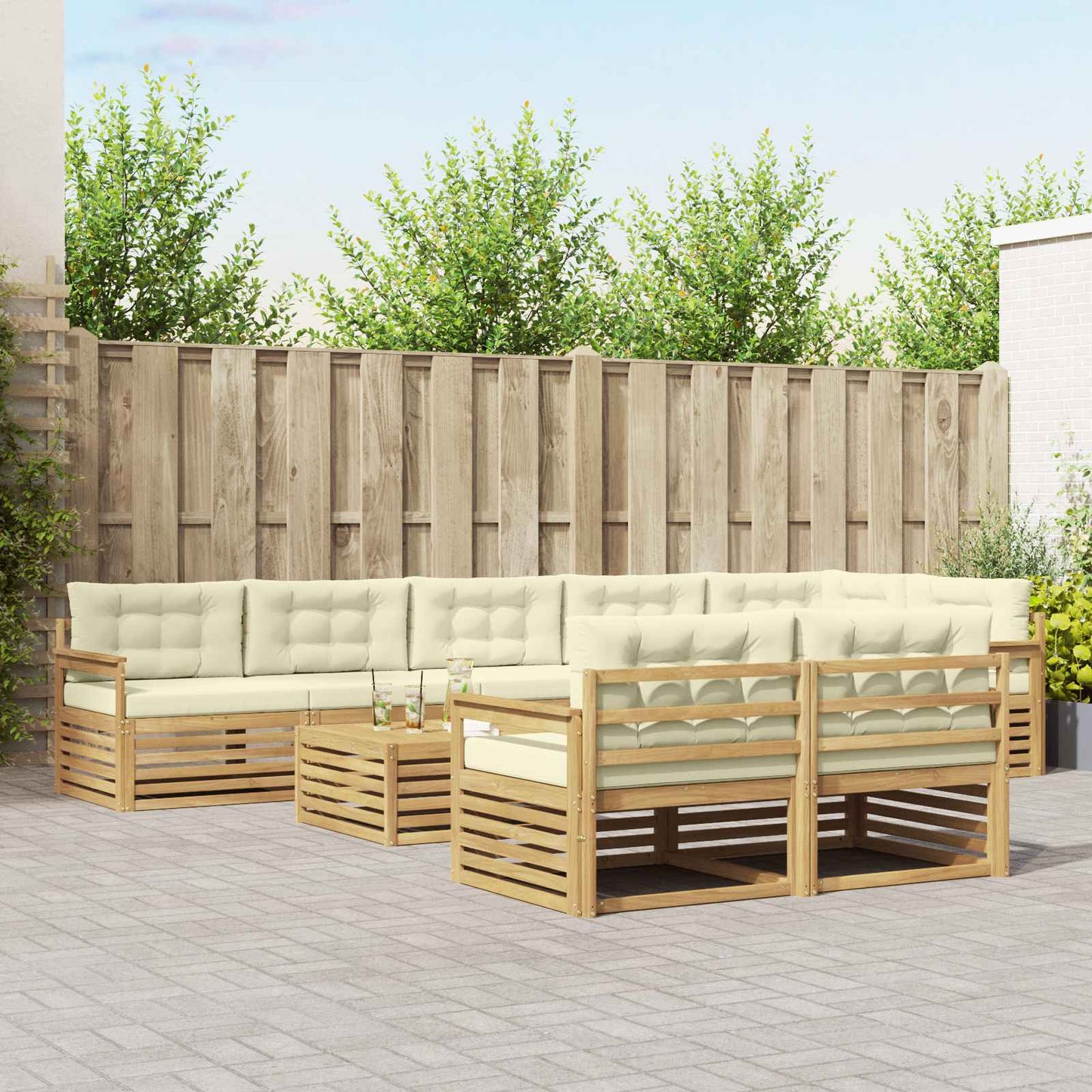 vidaXL Σειρά Καναπέ Εξωτερικού 9 pcs Λευκό και Κρεμ Πολυεστέρας