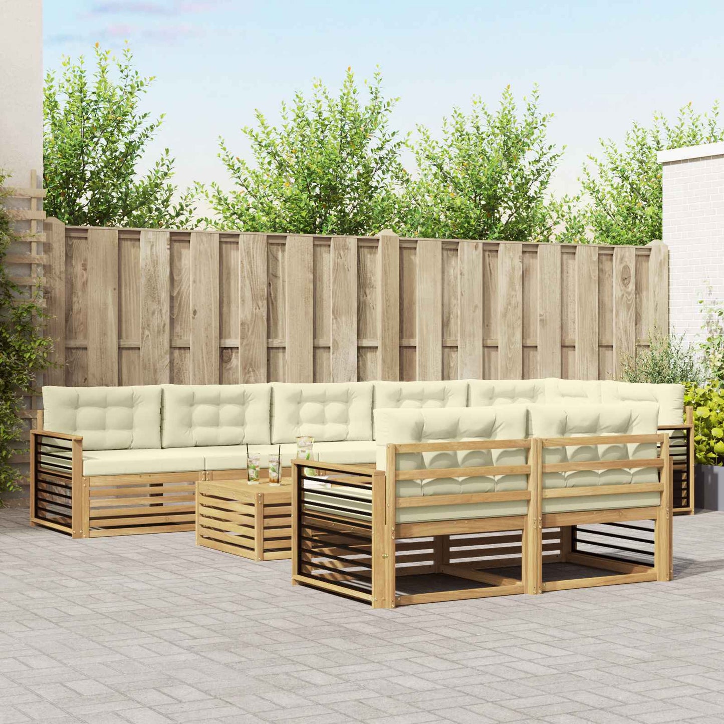 vidaXL Σειρά Καναπέ Εξωτερικού 9 pcs Λευκό και Κρεμ Πολυεστέρας
