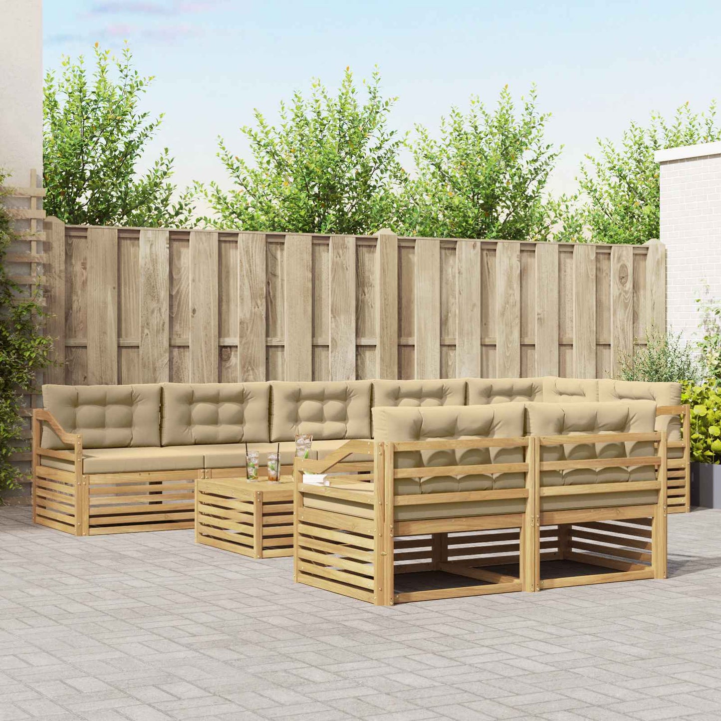 vidaXL Σειρά Καναπέ Εξωτερικού με μαξιλάρι 9 pcs Λευκό και Μπεζ