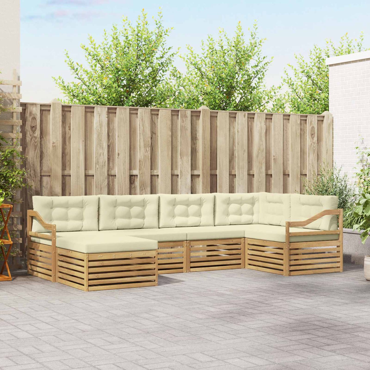 vidaXL Σειρά Καναπέ Εξωτερικού 6 pcs Λευκό και Κρεμ Πολυεστέρας